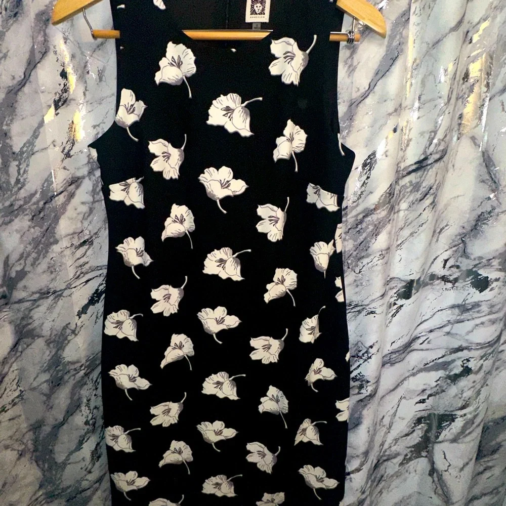 Anne Klein Black Mini Dress with White Floral Sleeveless Coastal Grandma 6 - Picture 7 of 12